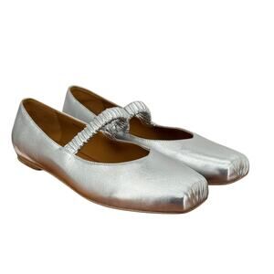 Pineapple Dawn Square Toe Mary Jane Leather Shoes Womens 6 Silver Balletcore NEW